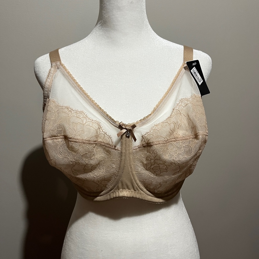 NWT Wacoal 38DDD Beige Unlined Lace Underwire Bra